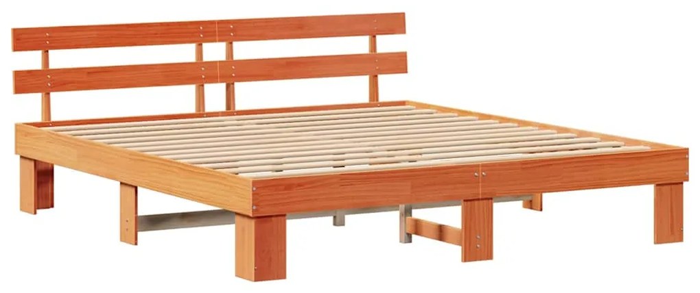 Estrado de Cama com Cabeceira Castanho 200x200 cm Madeira Sólida de Pi
