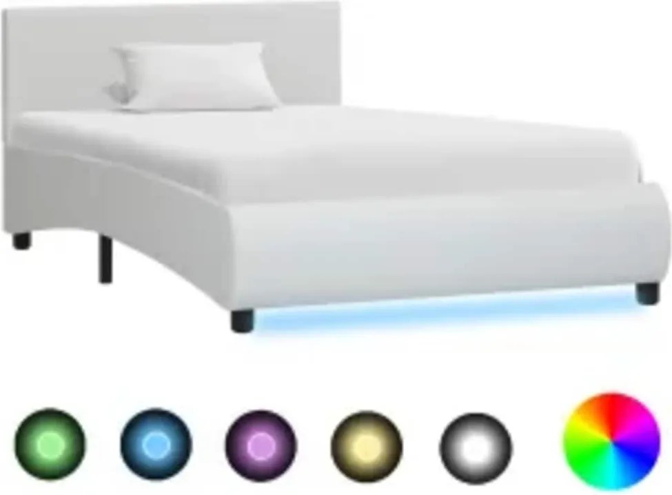 vidaXL Estrutura de cama com LED 100x200 cm couro artificial branco