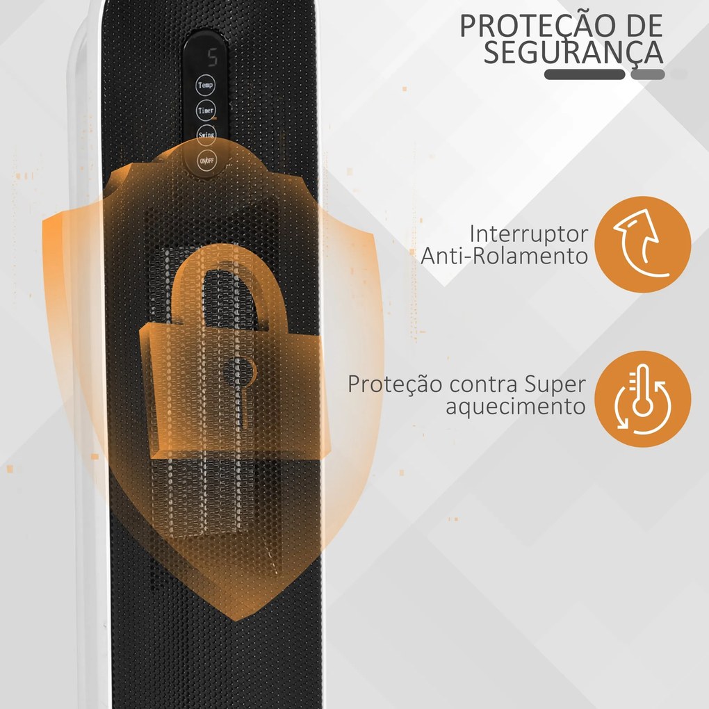 Aquecedor Cerâmico de Torre com Controlo Remoto - Branco e Preto - 21x