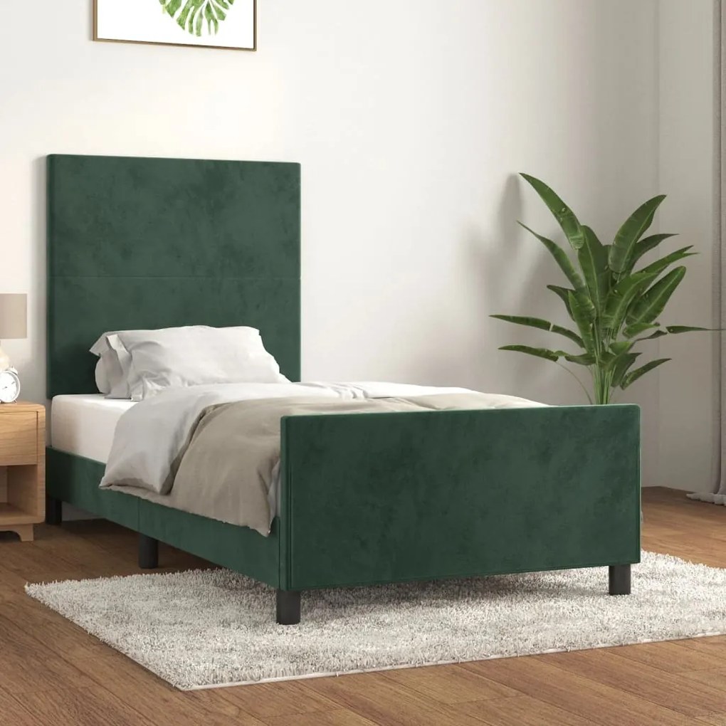 Estrutura de cama sem colchão 90x190 cm veludo verde-escuro
