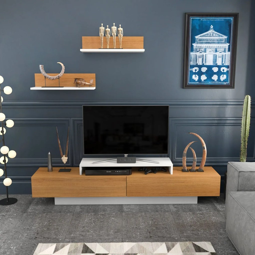 Unidade de TV Lusi – Branco e Teca – 180 cm x 31 cm x 40 cm