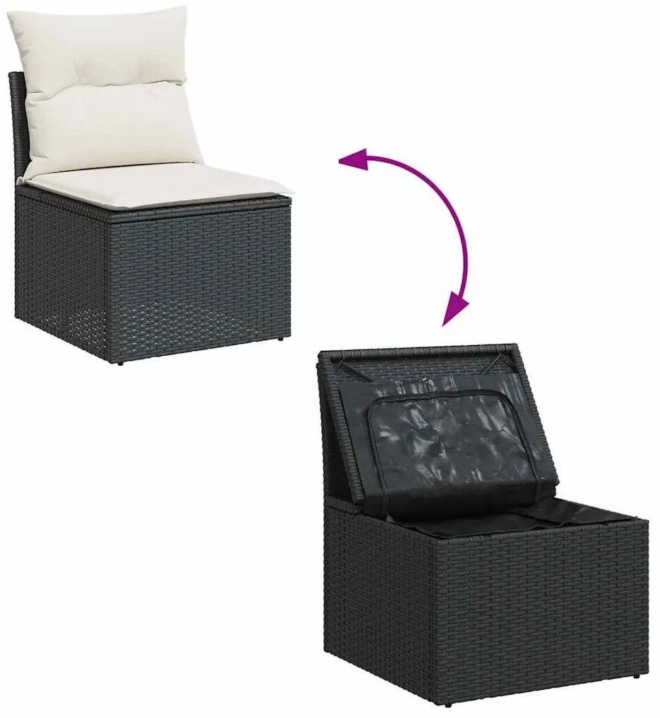 7 pcs conjunto de sofás p/ jardim c/ almofadões vime PE preto