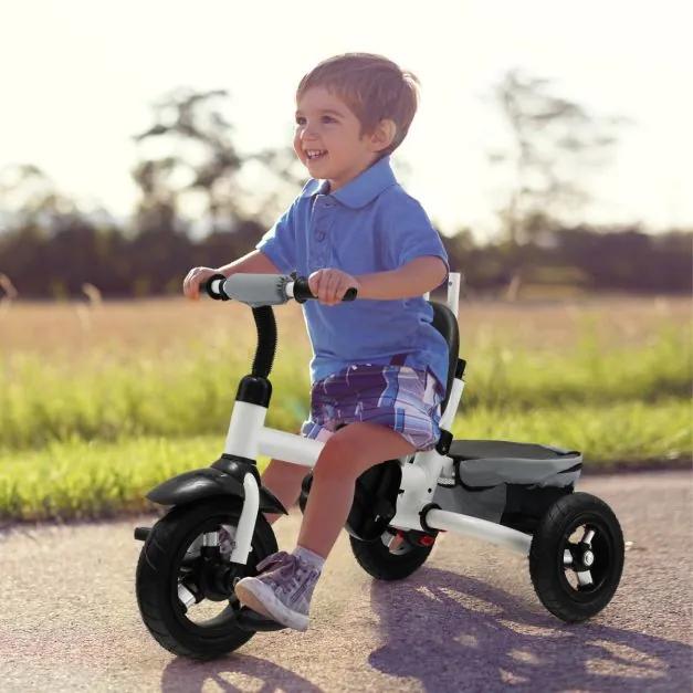 Triciclo de empurrar para crianças com assento reversível Toldo ajustável Pega de empurrar Corrimão amovível Apoio para os pés amovível Apoio para os
