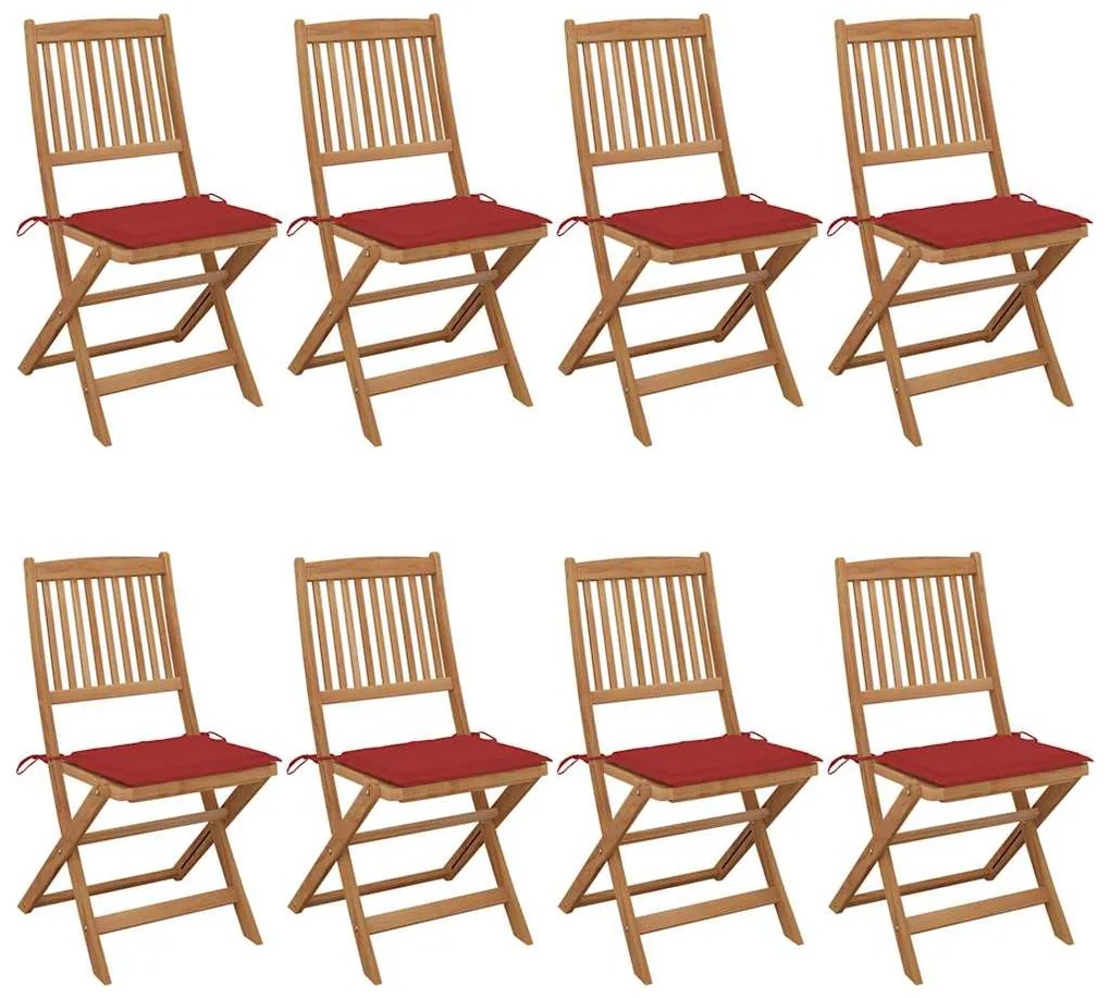 Cadeiras de jardim dobráveis 8 pcs c/ almofadões acácia maciça