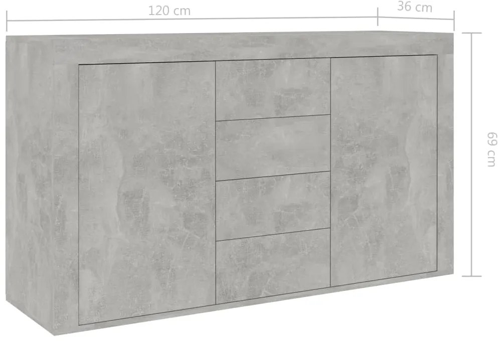 Aparador 120x36x69 cm derivados de madeira cinzento cimento