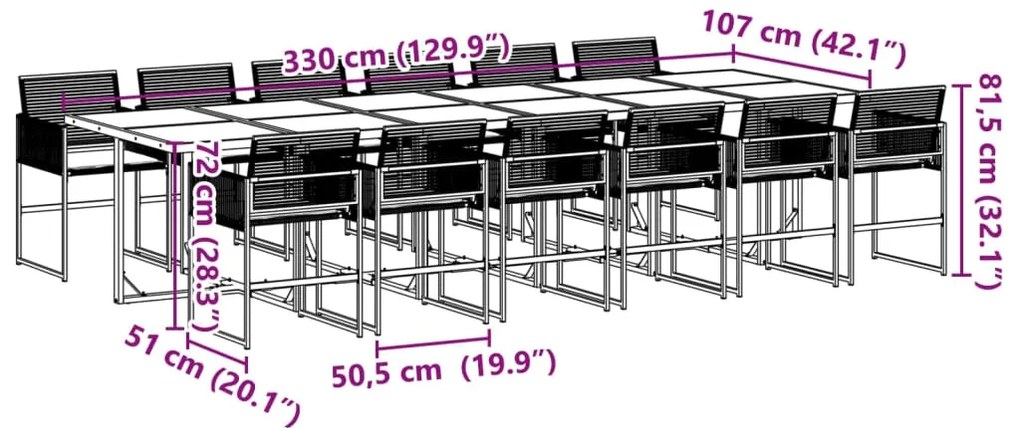 13 pcs conjunto de jantar p/jardim com almofadões vime PE preto