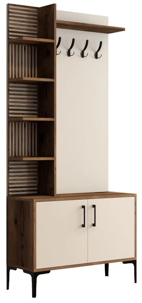 Hall Stand Viyana D – Walnut Cream – 90 cm x 200 cm x 35 cm