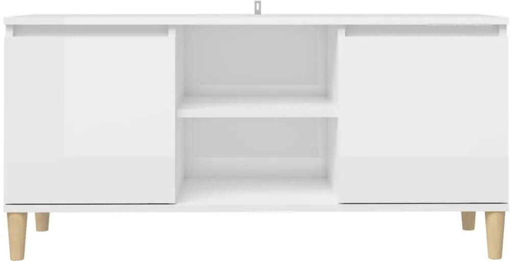 Móvel de TV pernas de madeira 103,5x35x50 cm branco brilhante