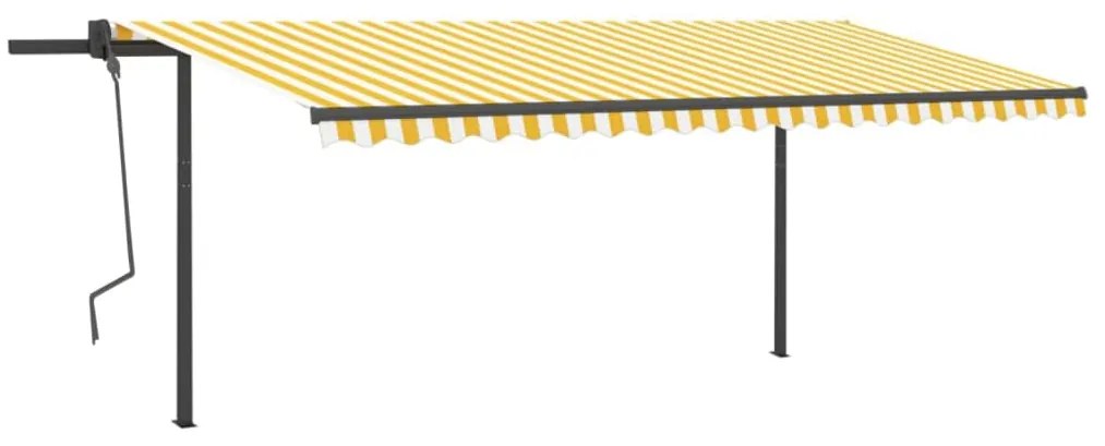 vidaXL Toldo retrátil manual com luzes LED 5x3 m amarelo e branco
