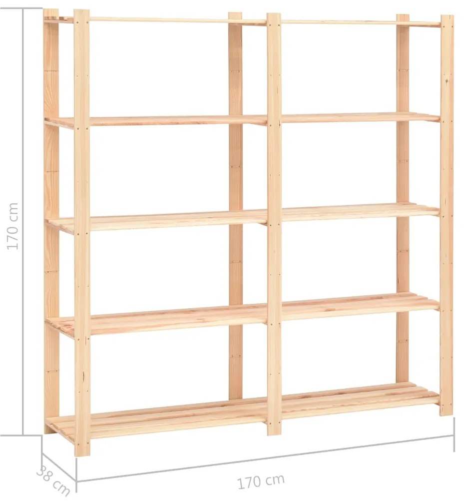 2 unidades arrumação 5 prateleiras 170x38x170cm pinho 500 kg