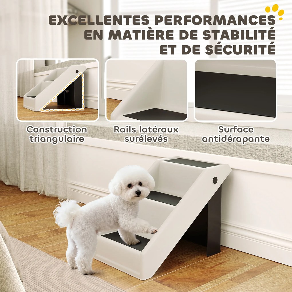 Escada dobrável para cães com 3 degraus antiderrapantes; escada para animais em plástico, 53 x 30,5 x 36,5 cm, cor creme