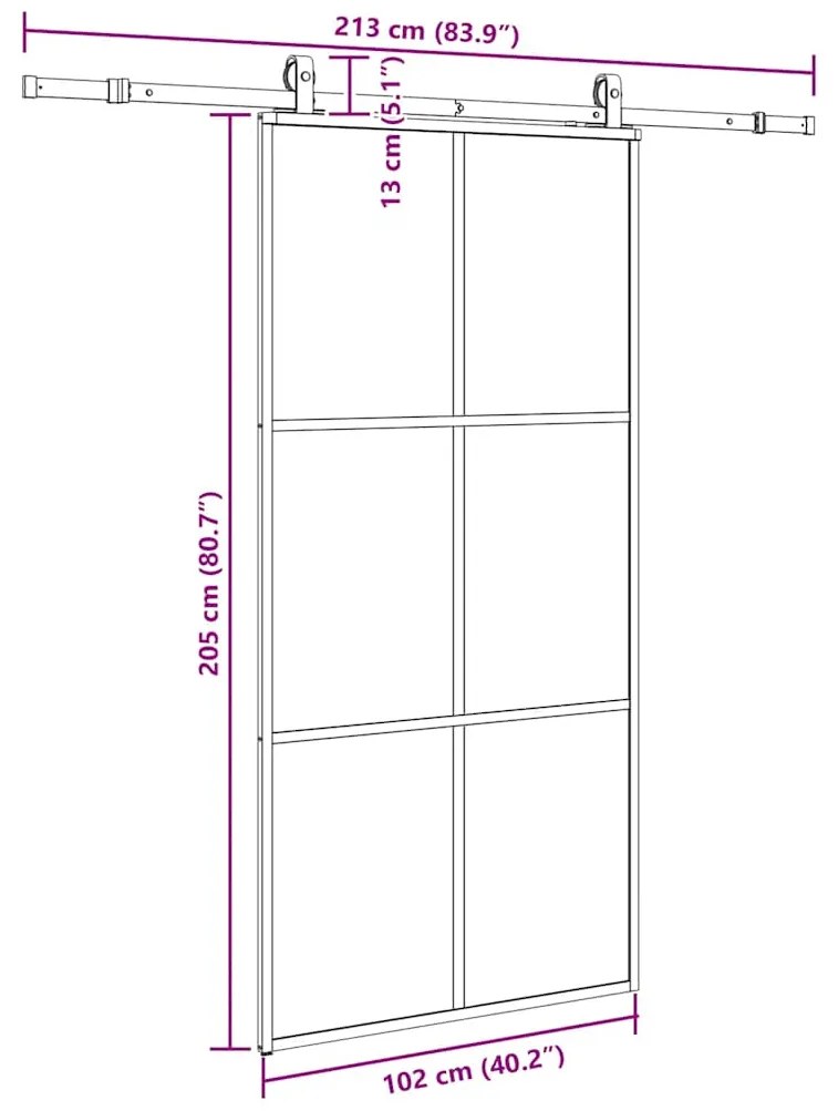 Porta deslizante c/ conj ferragens 102x205cm vidro ESG preto