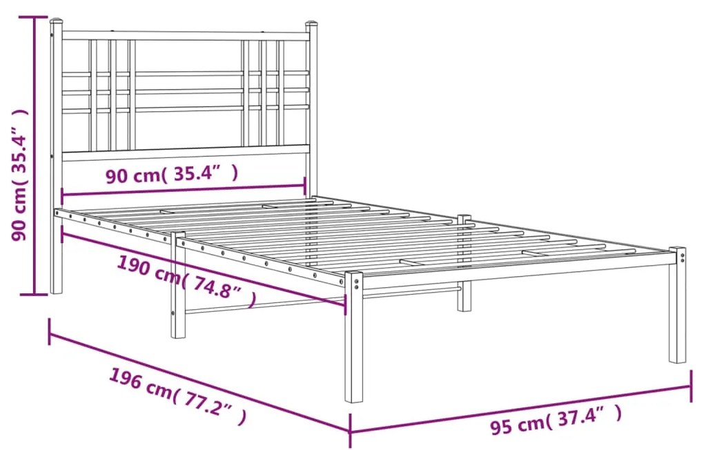 Estrutura de cama com cabeceira 90x190 cm metal branco
