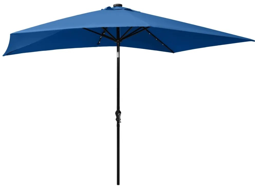 Guarda-sol de jardim c/ luzes LED/poste de aço 2x3 m azul ciano