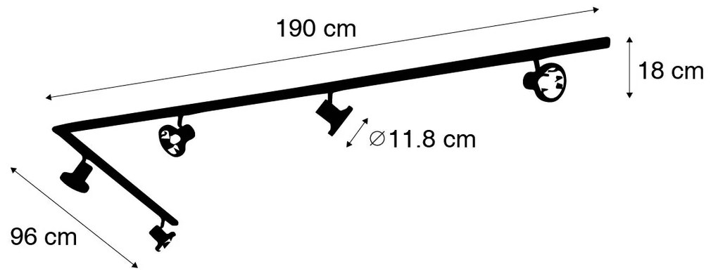 Sistema de iluminação de trilho moderno com 5 focos pretos monofásicos 300 cm - Iconic Jeany