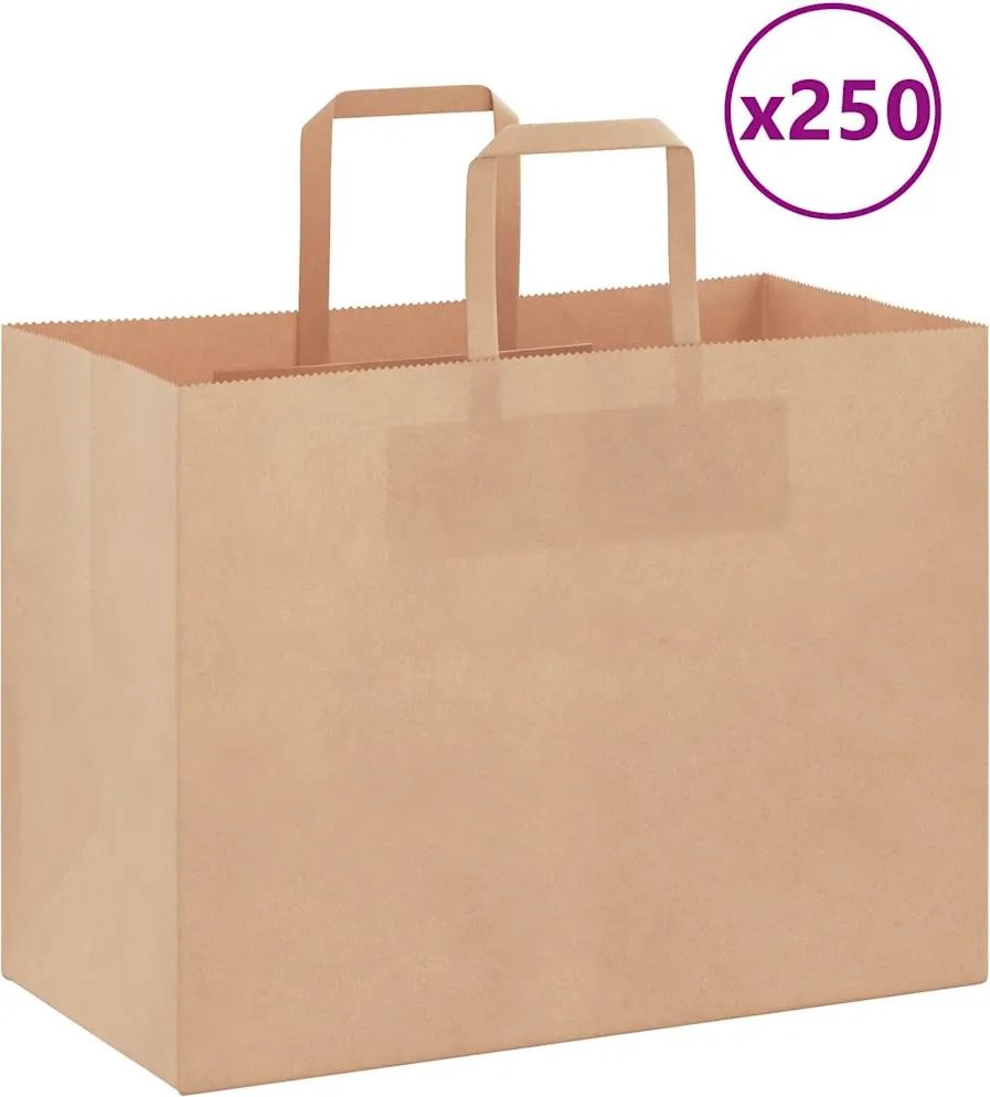 vidaXL Sacos de papel 250 unid com alças castanho 32x17x25 cm