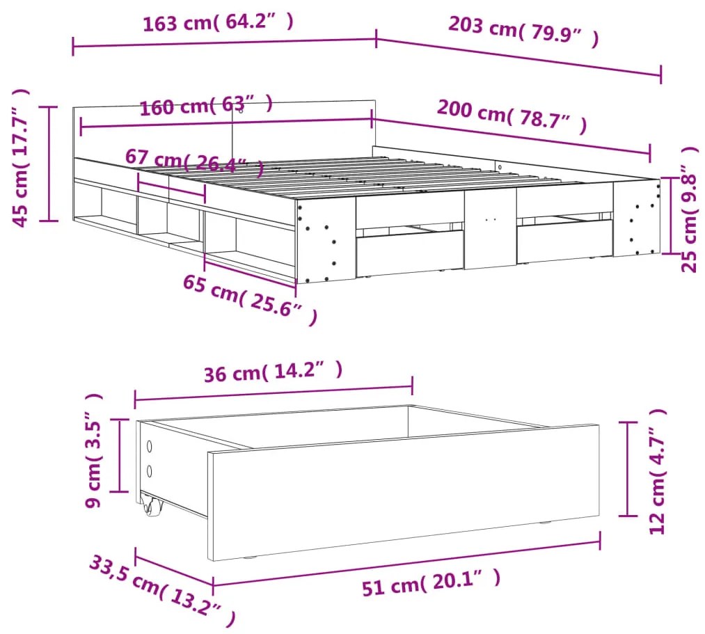 Estrutura de cama c/ gavetas 160x200cm derivados madeira branco