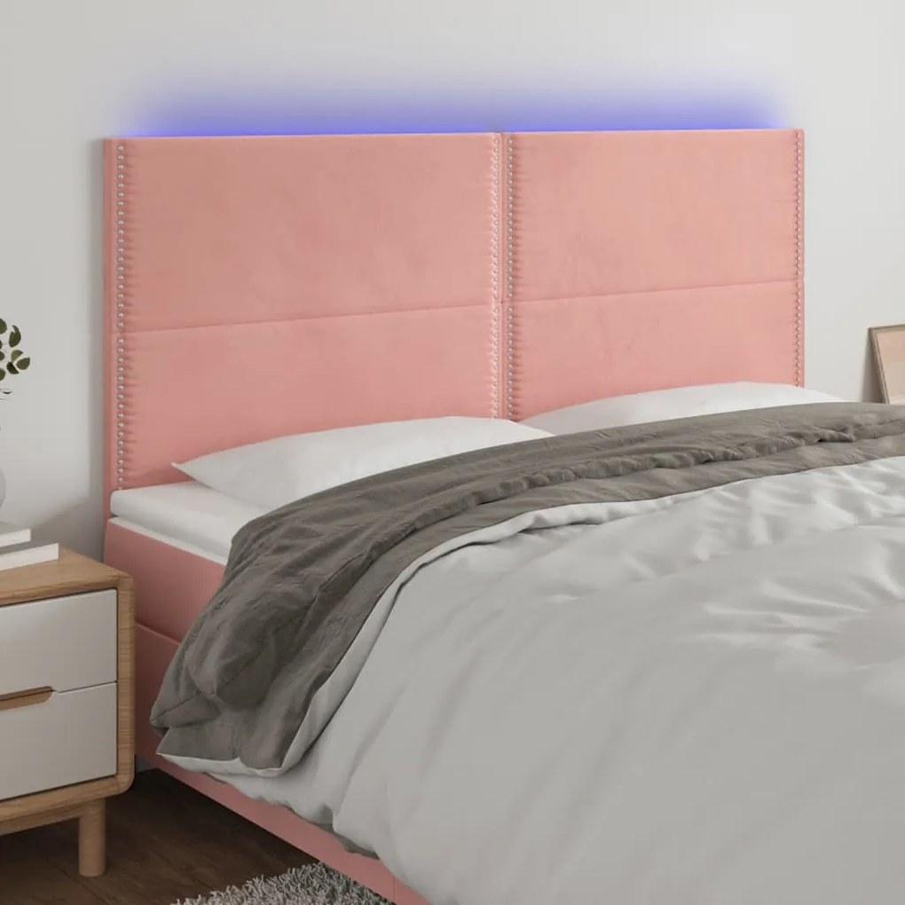 Cabeceira de cama c/ luzes LED veludo 160x5x118/128 cm rosa