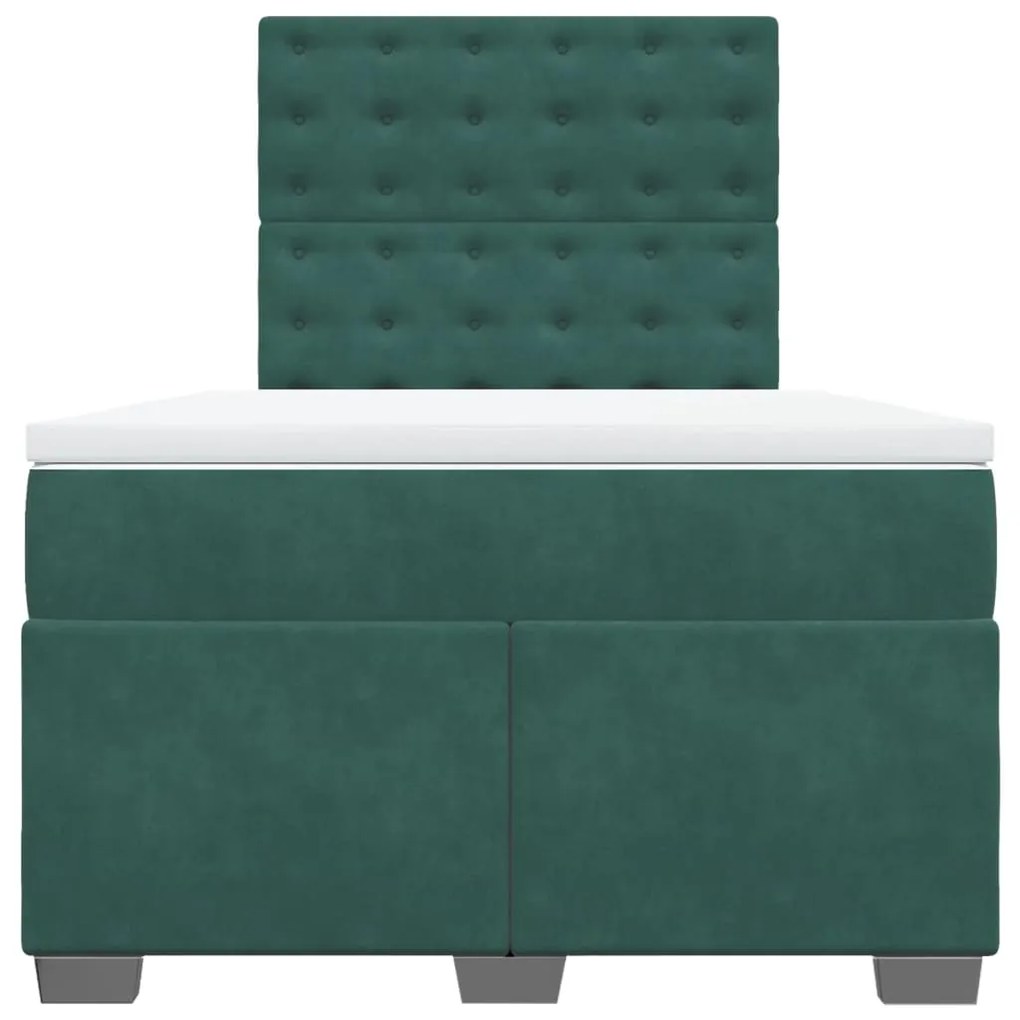 Cama boxspring com colchão 120x200 cm veludo verde-escuro