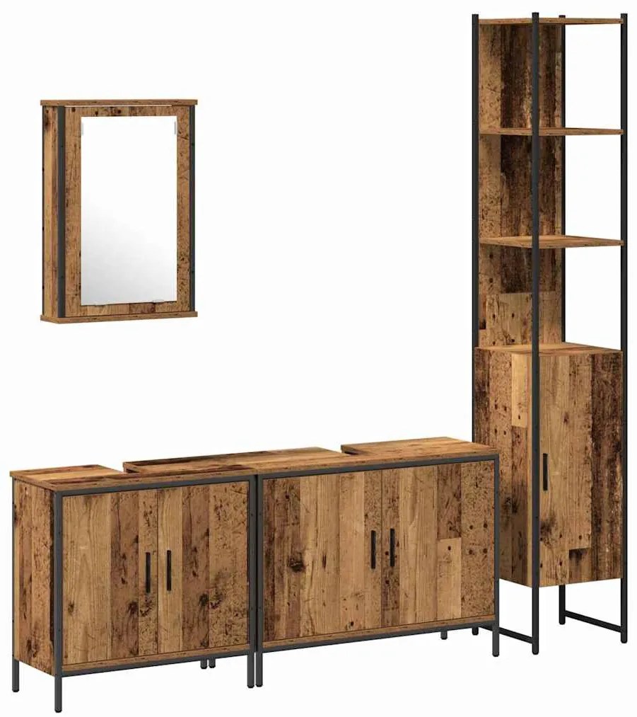 Conjunto de Móveis de Casa de Banho 4 Peças Madeira Antiga