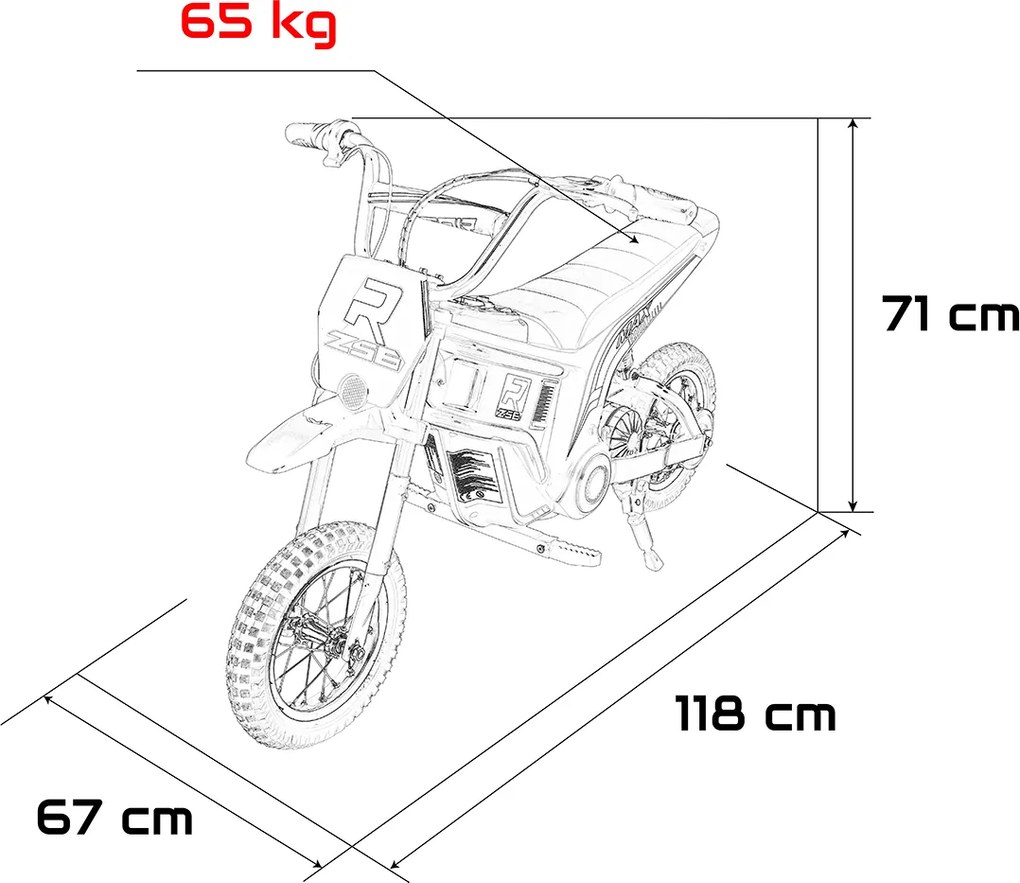 Mota eletrica bateria 350W para Crianças RZ56 MAX Rodas Ar, Couro ecológico Vermelha