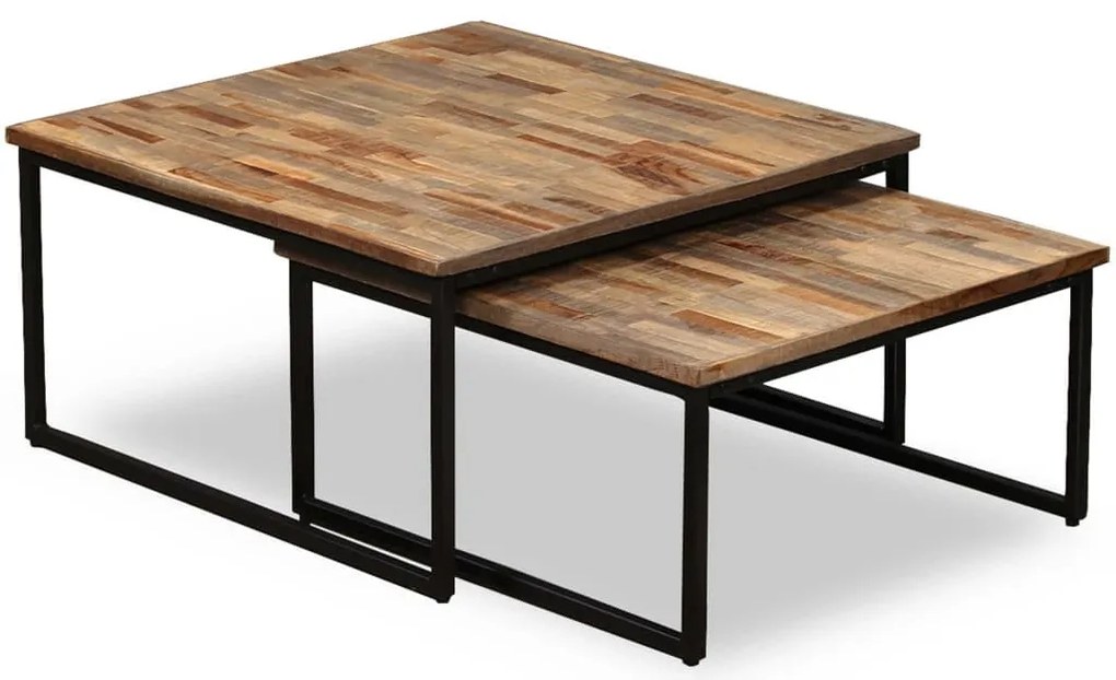 Conjunto mesas centro encastrar 2 pcs teca reciclada maciça