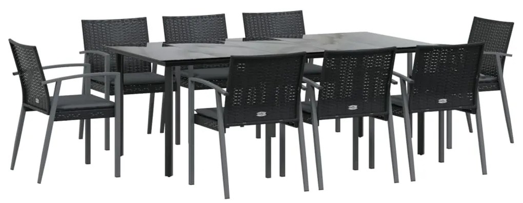9 pcs conjunto de jantar p/ jardim com almofadões vime PE e aço