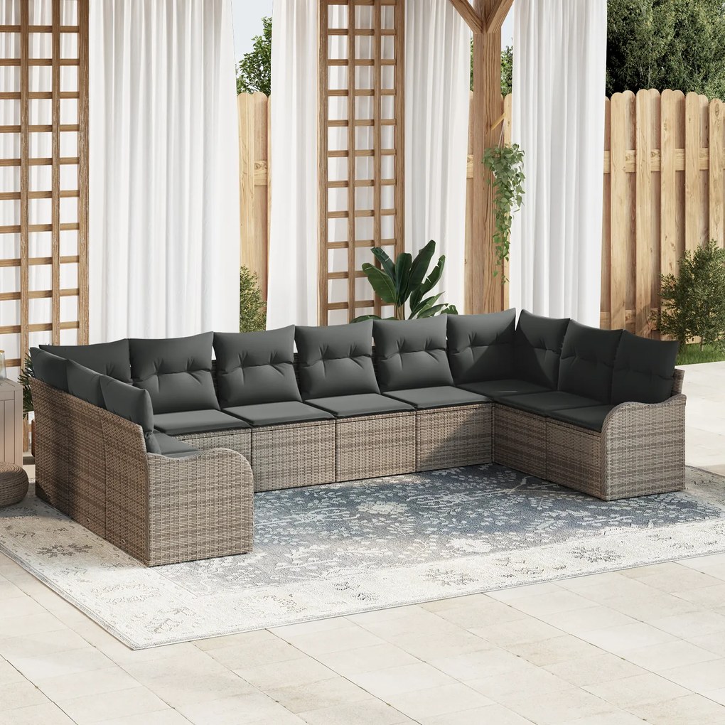 Conjunto de Sofá de Jardim vidaXL 10 Peças com Almofadas Cinzento Ratt