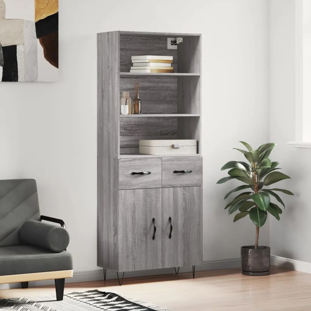 vidaXL Armário alto 69,5x34x180 cm derivados de madeira sonoma cinza