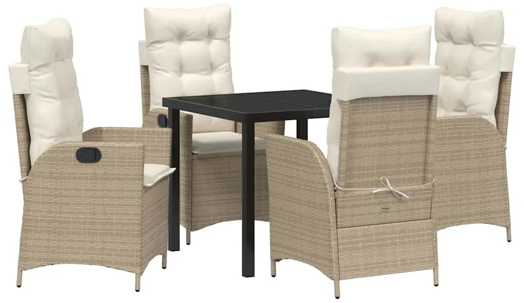 Conjunto de Jantar de Jardim com 5 Peças e Almofadas Bege em Rattan Po