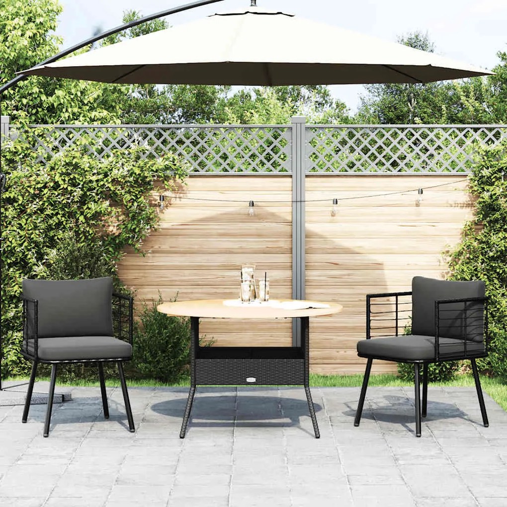 Cadeiras de jardim com almofadões 2 pcs vime PE preto