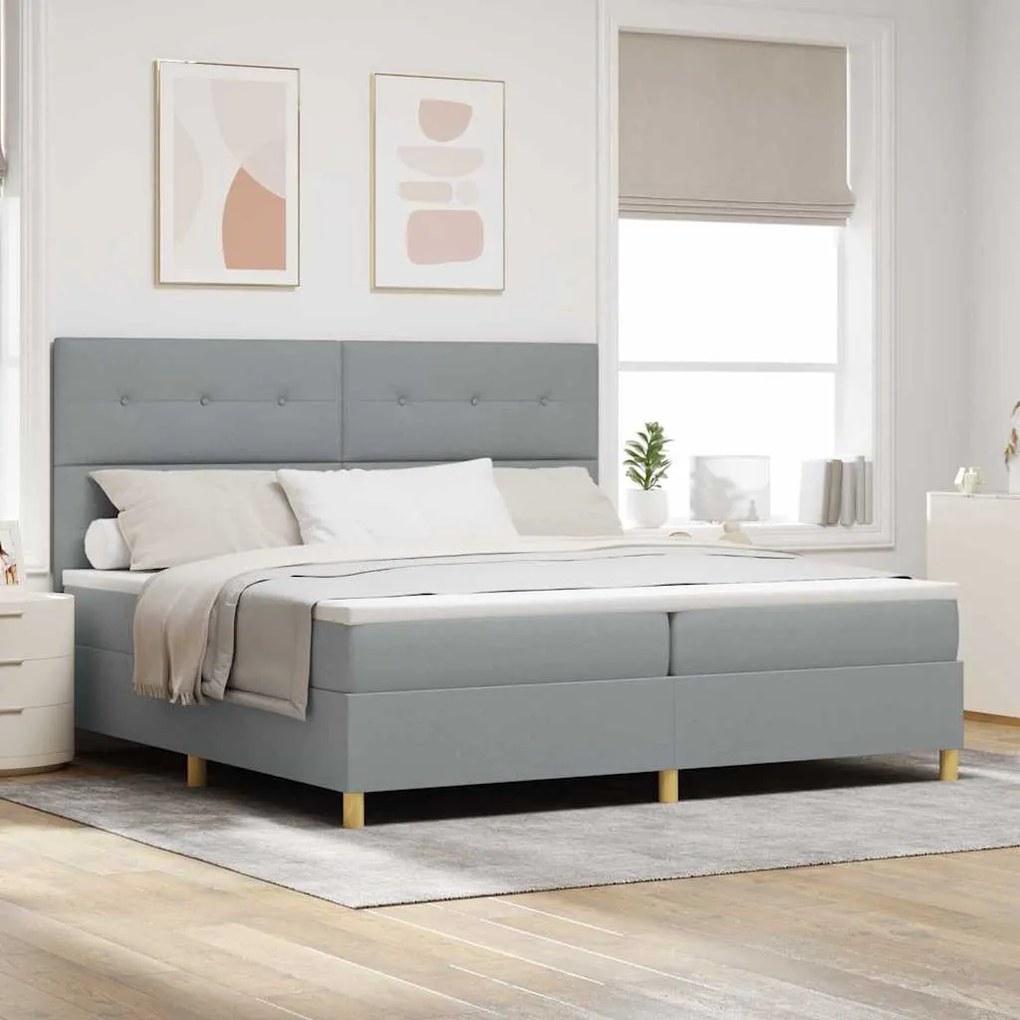 Cama Box com Colchão e Luz LED Cinza Claro 200x200 cm Tecido