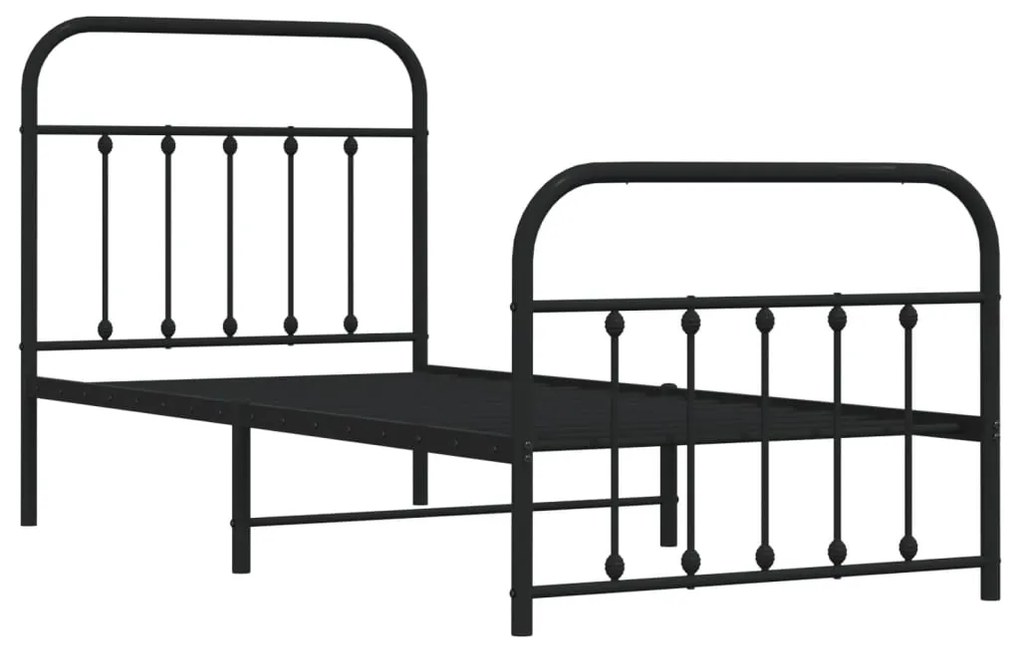 Estrutura de cama com cabeceira e pés 90x200 cm metal preto