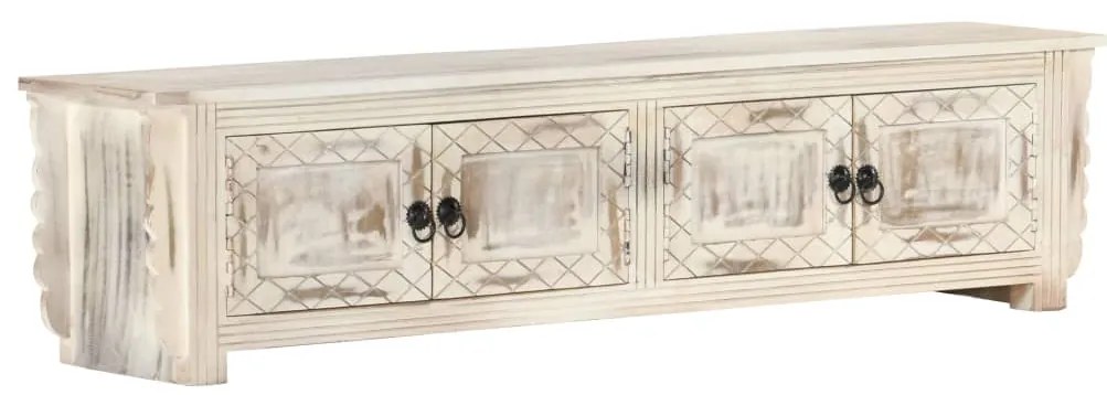 Móvel de TV 140x30x35 cm madeira de mangueira maciça branco