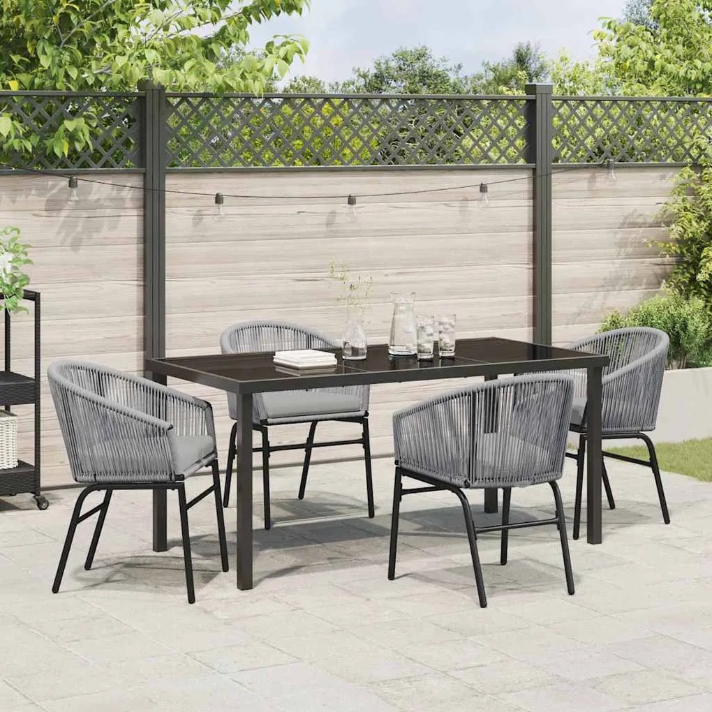 Conjunto de jantar de jardim com 5 peças em rattan e poliéster cinza.