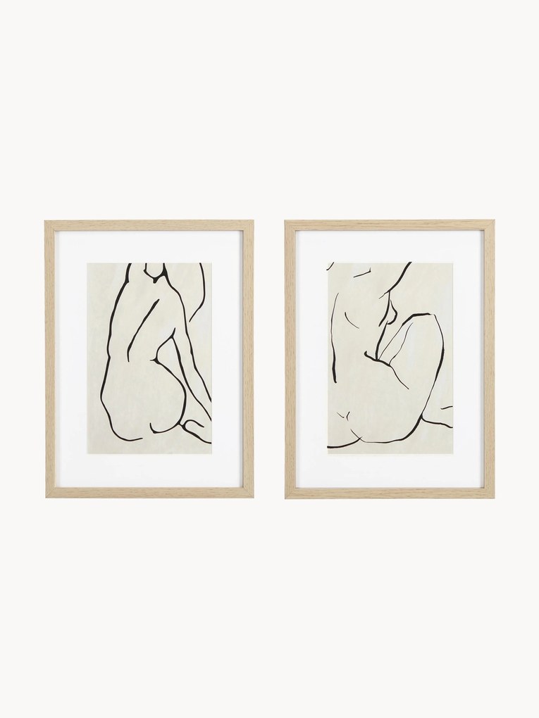 Pósteres com moldura em madeira Refined, conjunto de 2