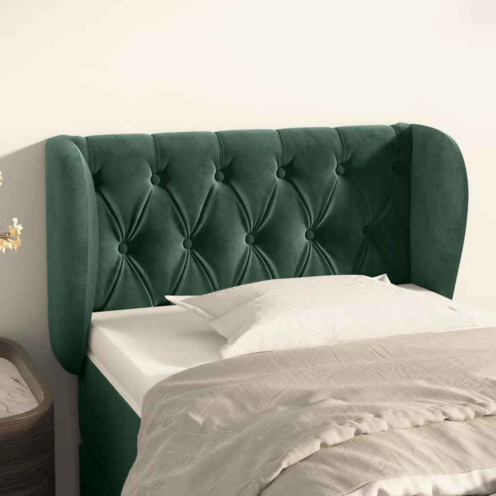 Cabeceira de cama c/ abas veludo 83x23x78/88cm verde-escuro