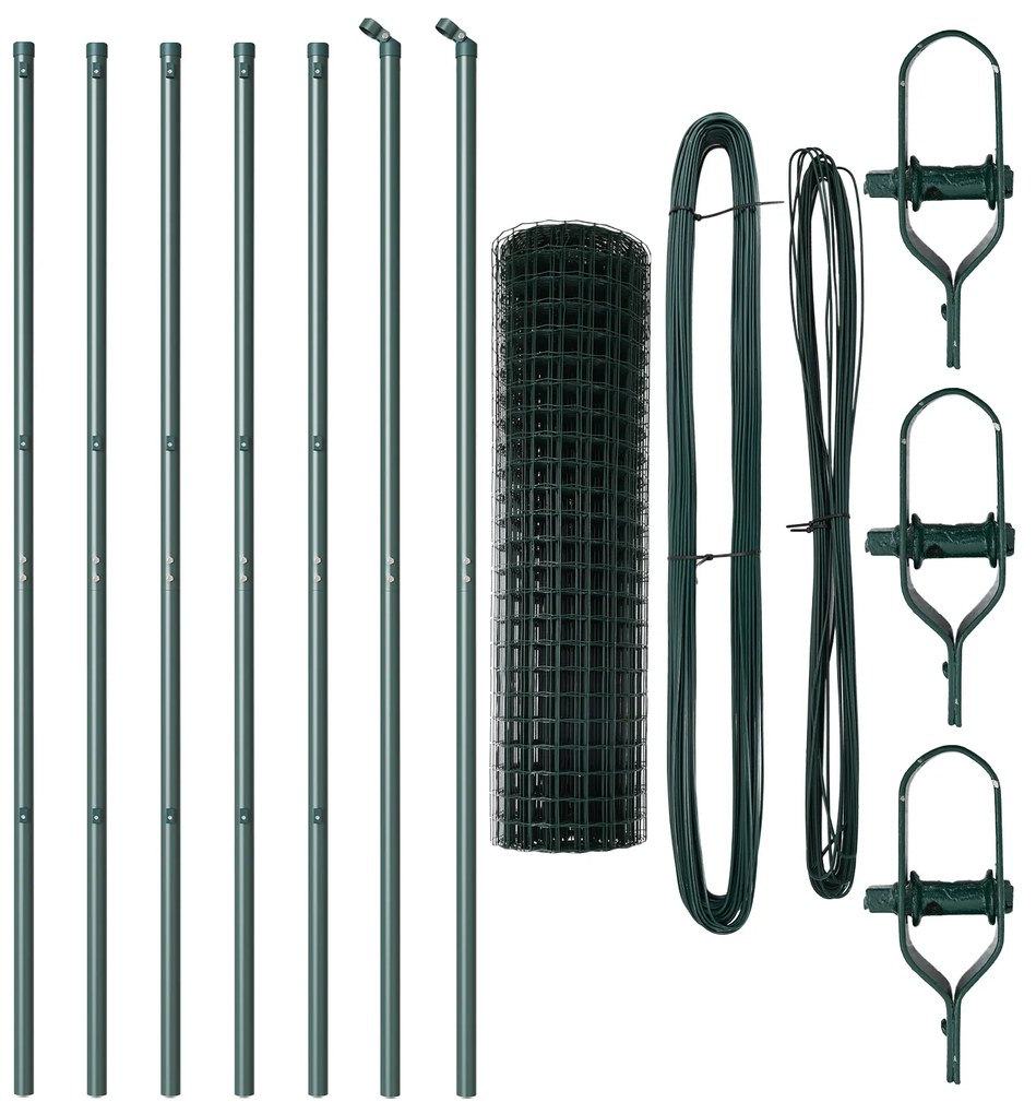 Cerca Euro com 7 Postes 1.4x10 m de Aço Galvanizado Verde