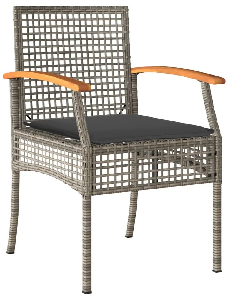 3 pcs conjunto de jantar p/ jardim c/ almofadões vime PE cinza