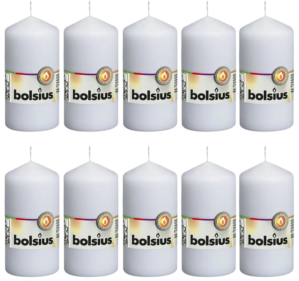 Bolsius Velas cilíndricas 10 pcs 120x58 mm branco