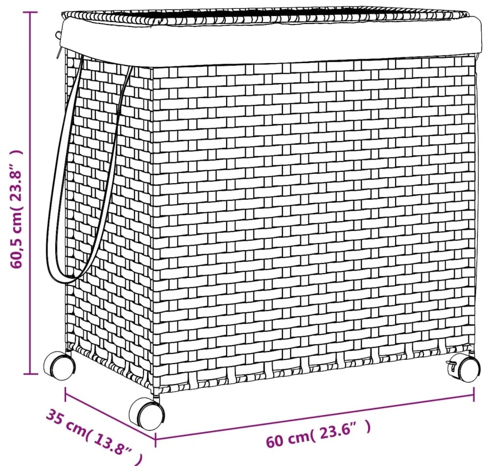Cesto para roupa suja com rodas 60x35x60,5 cm vime