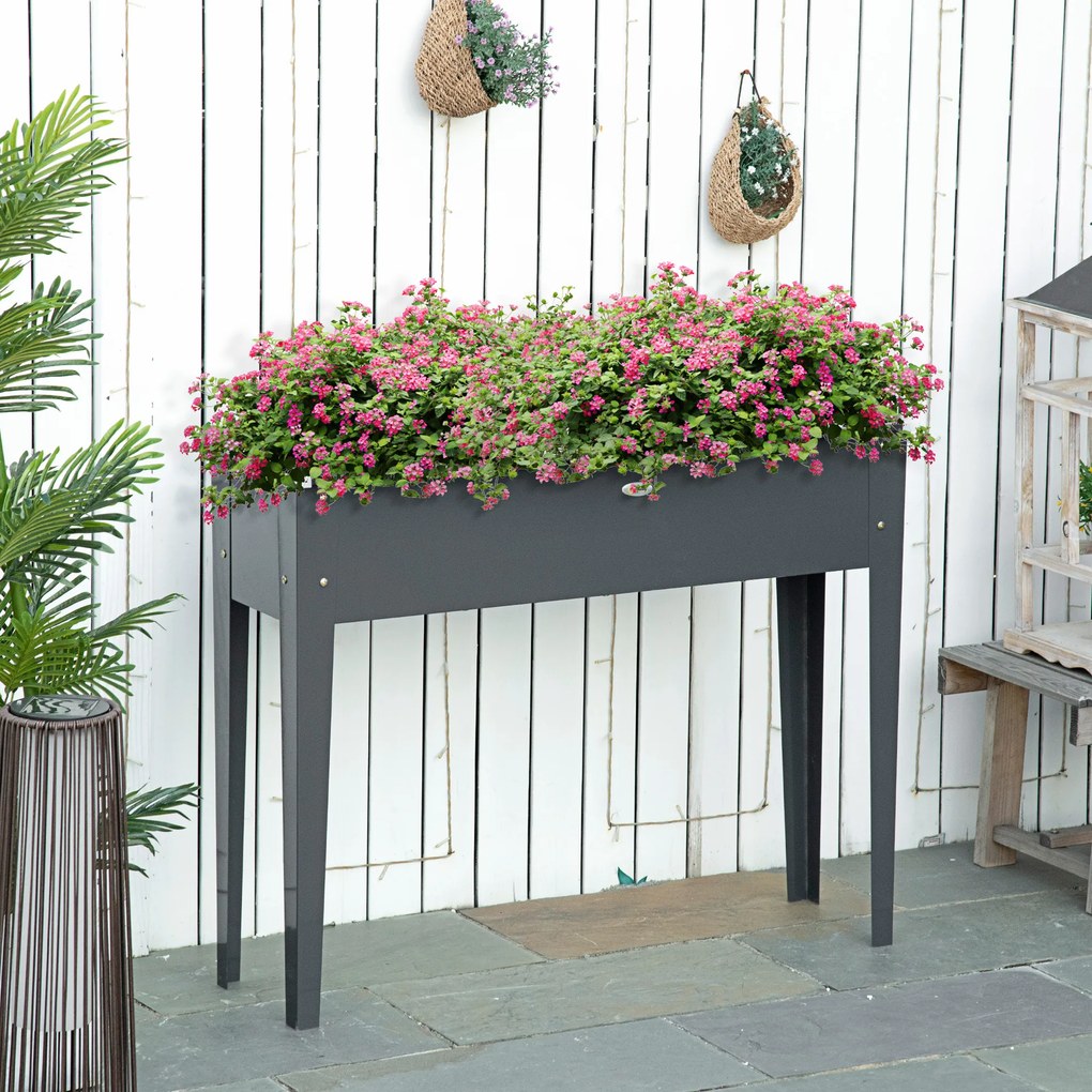 Floreira com pés 100 x 30 x 80 cm, para horta, com orifício de drenagem, em aço galvanizado, ,cinzenta