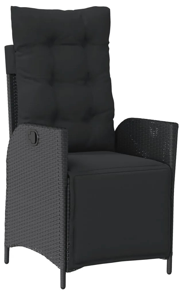 3 pcs conjunto de jantar p/ jardim c/ almofadões vime PE preto