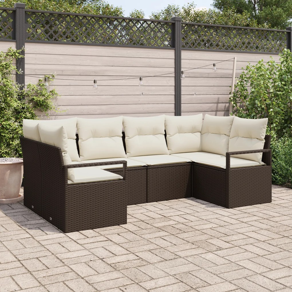 Conjunto de Sofá Jardim Com Almofadas vidaXL 6 Peças Vime Poliéster Ma