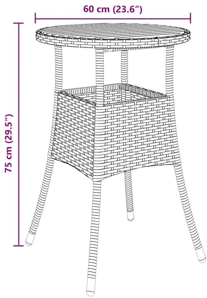Conjunto de Jantar de 3 Peças Preto Rattan Sintético