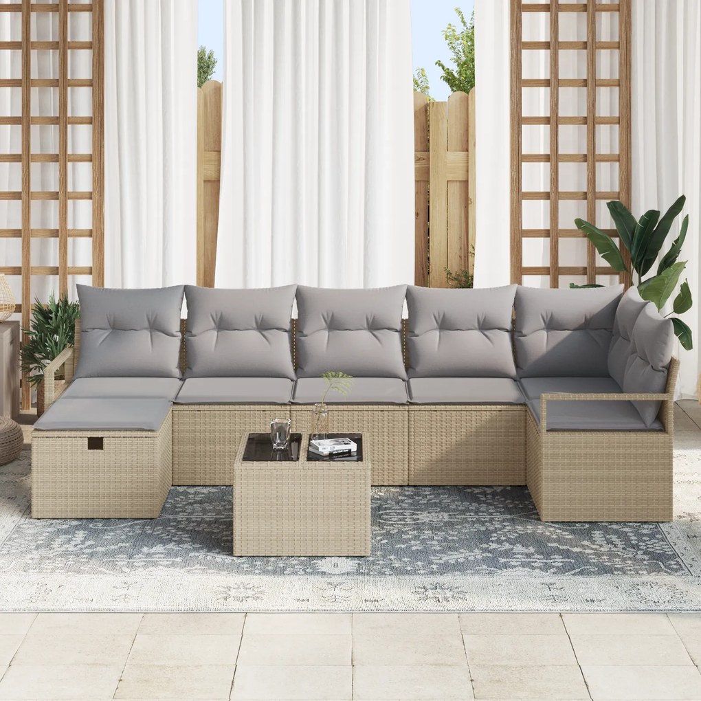Conjunto de Sofá de 8 Peças para Jardim com Almofadas Bege de Poliratt