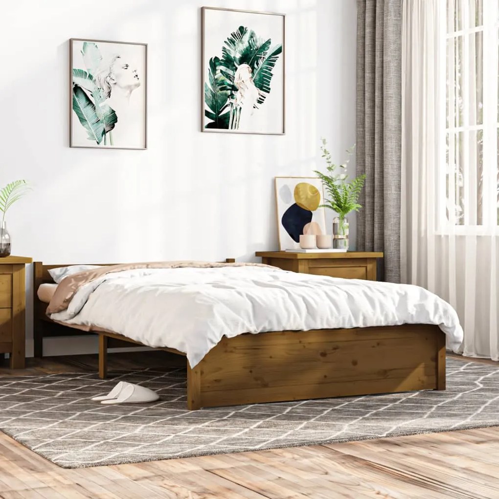 815022 vidaXL Estrutura de cama casal 135x190 cm madeira maciça castanho-mel
