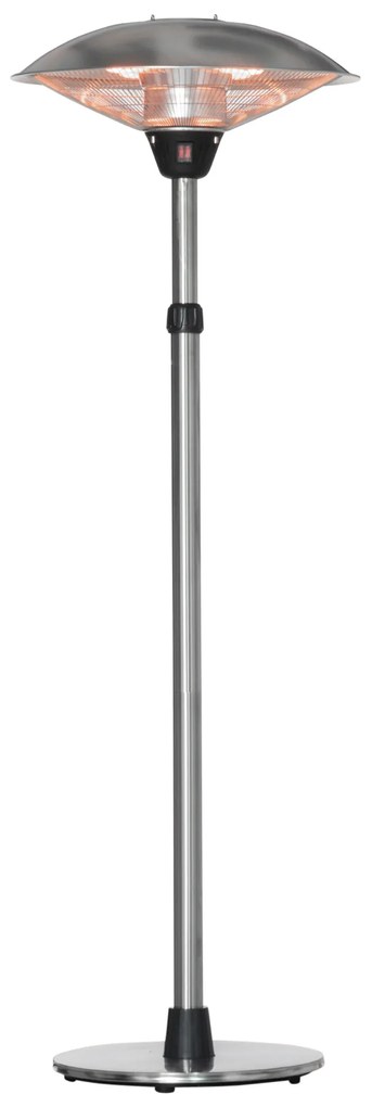 Outsunny Aquecedor de Jardim Elétrico 3000W Aquecedor Infravermelho com 3 Níveis de Aquecimento Altura Ajustável Proteção IP44 para Terraço Pátio Ø58,5x160-200cm Prata