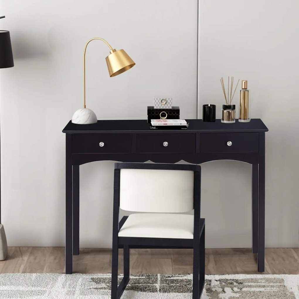 Secretária com 3 Gavetas, 100 x 32 x 75 cm, Multifuncional em MDF, Preto