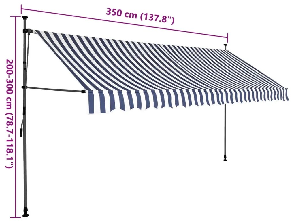 Toldo retrátil manual com LED 350 cm azul e branco